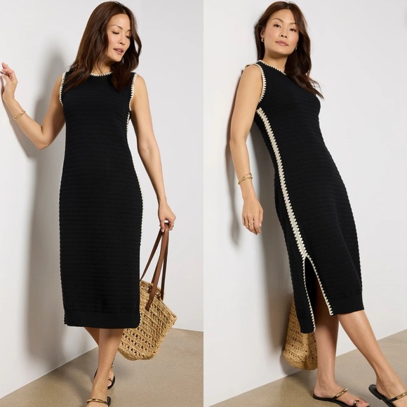 VARLEY Dwight Tank Dress Sleeveless Crochet Knit Black Size Small - Picture 2 of 16